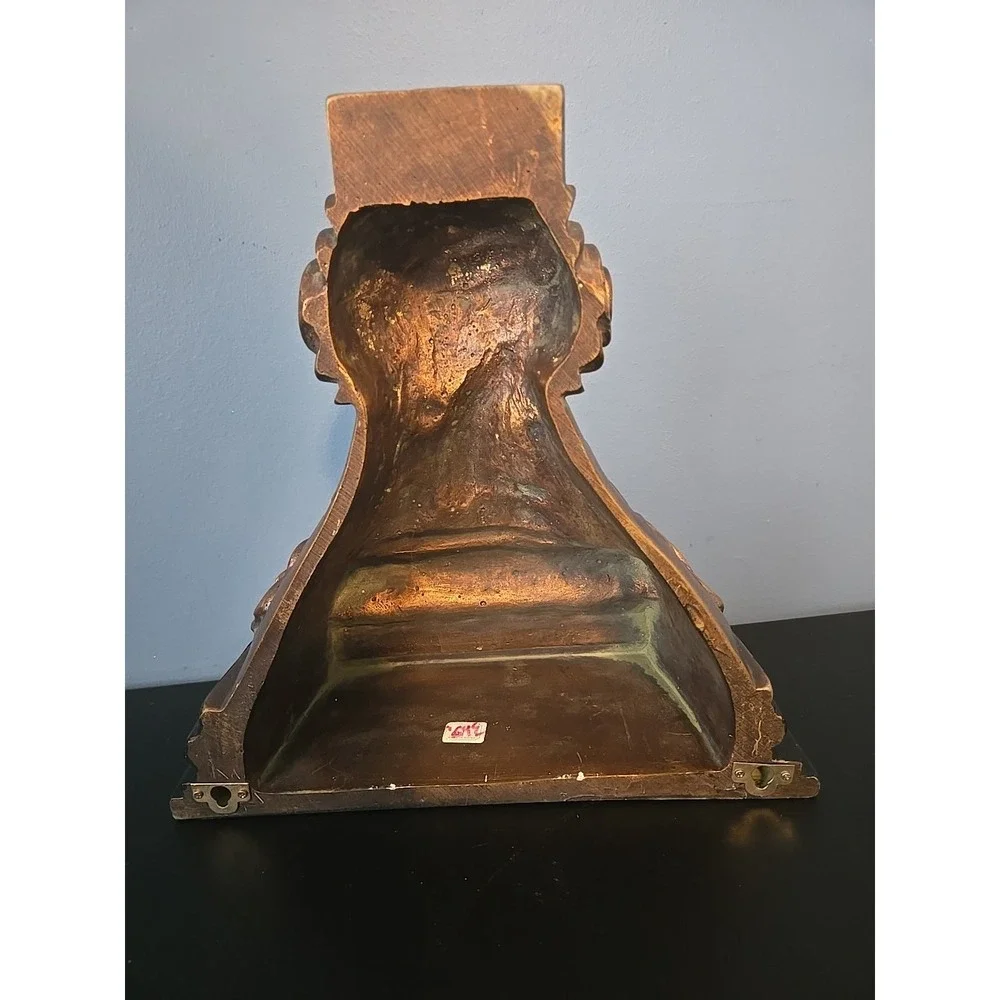Vintage Wall Shelf Sconce Scrolls Leaves Copper Tone Green Antique Look  11